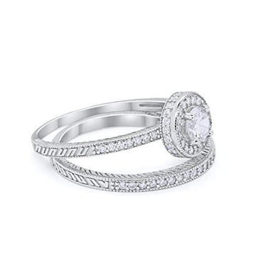 Two Piece Engagement Ring Simulated CZ 925 Sterling Silver